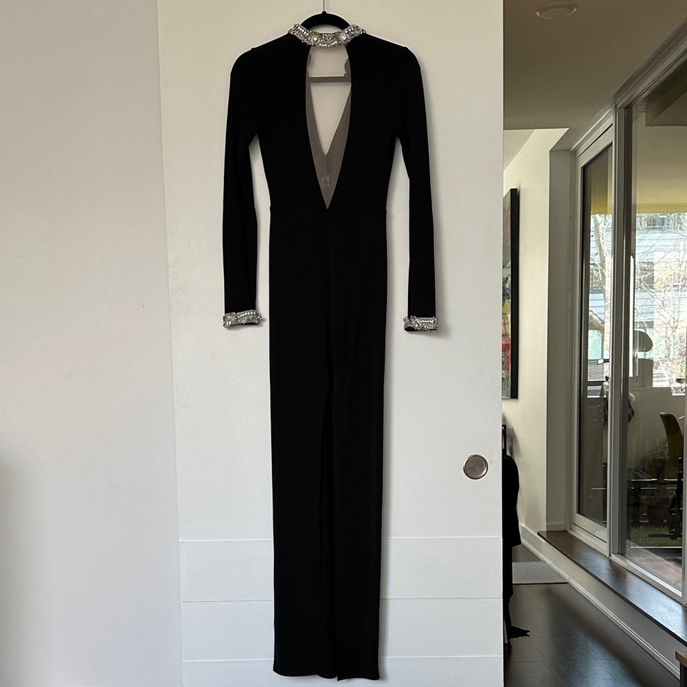 Elegant Black Evening Gown with Silver Accents